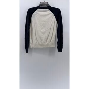 MINNIEROSE Women's White-Navy Color-Block Distressed Knit Pullover Sweater SZ S